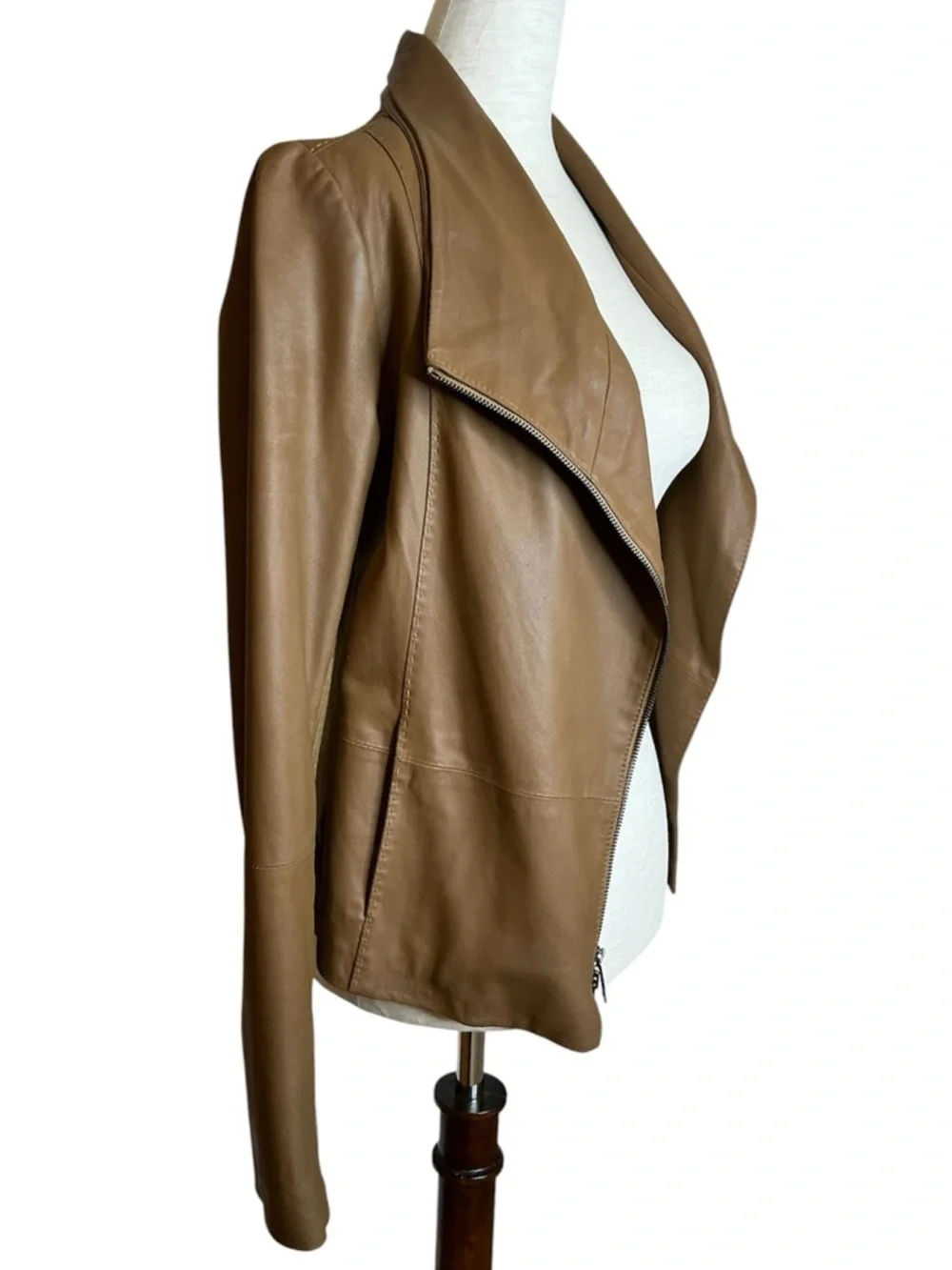 Vince Soft Leather Asymmetrical Moto Zip Women's Jacket Brown XSmall